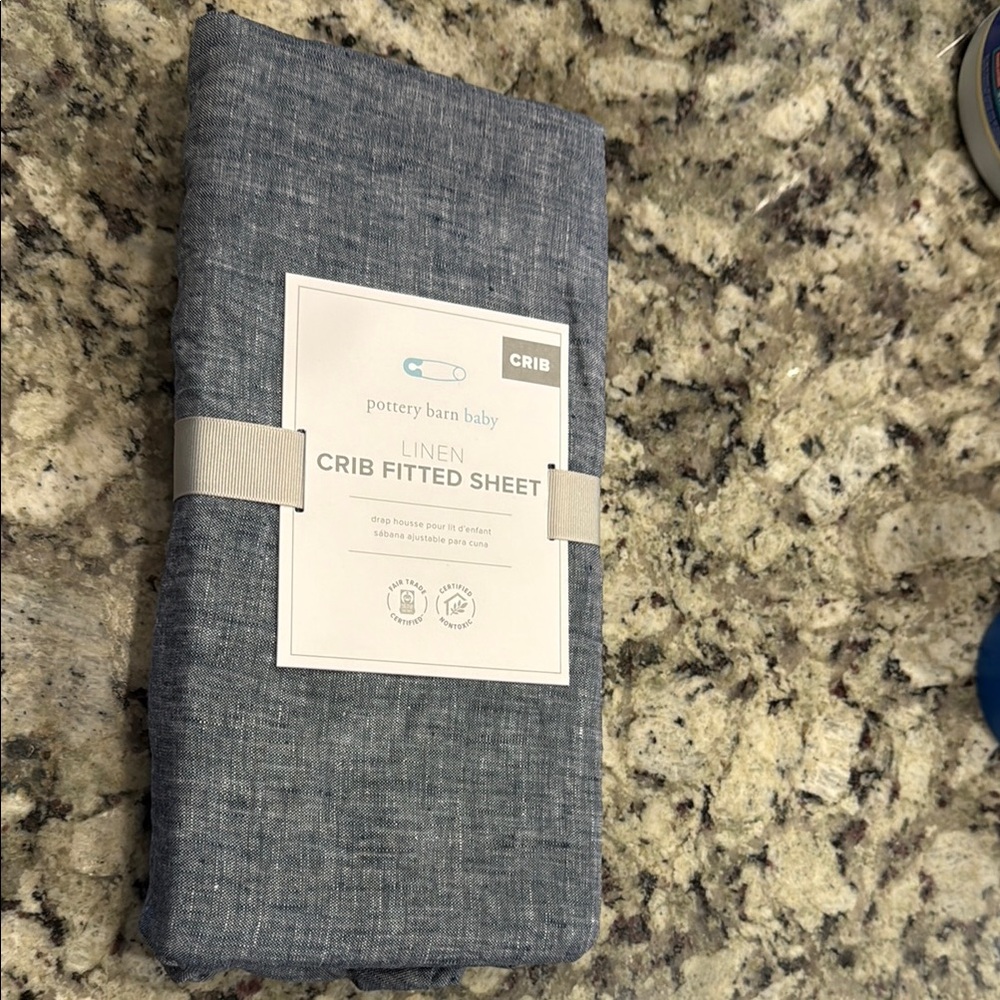 Pottery Barn Blue Fitted Linen Crib Sheet